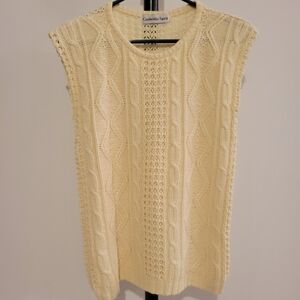 VINTAGE Cable Knit Sweater Vest Cream Women's Size Medium